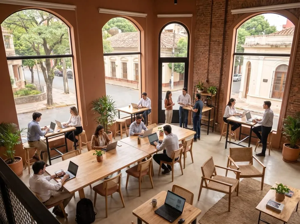 Equipo de una empresa trabajando en su oficina