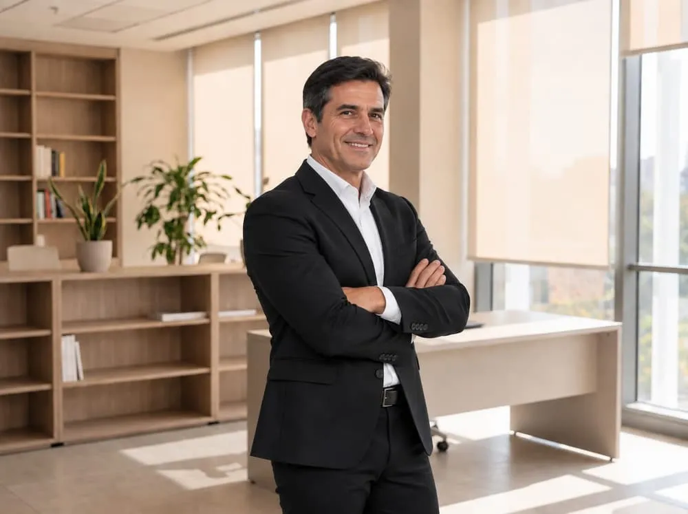 Un profesional de brazos cruzados en su oficina